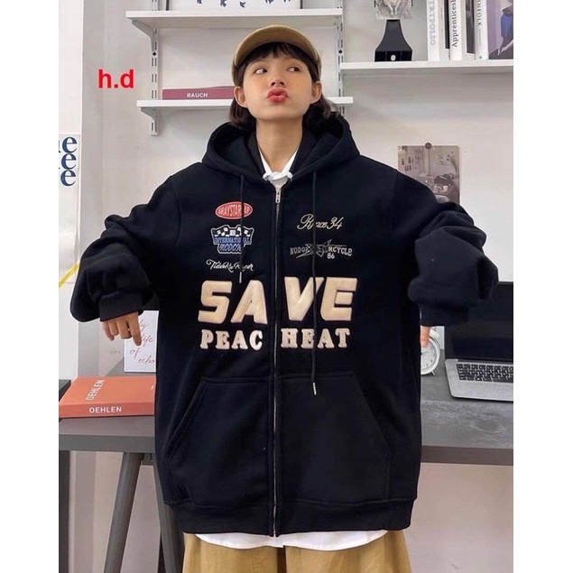 Áo khoác hoodie khoá bo tay SaVeHodie nữ form rộng dài vải nỉ chất đẹp giá rẻ không xù lông hàng quảng châu