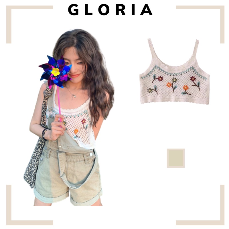 Áo croptop 2 dây dệt kim GLORI chất len thoáng mát kết hợp nhiều kiểu vintage phong cách hàn quốc cho nữ