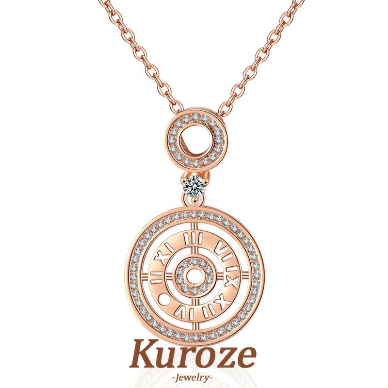 Kuroze - Vòng cổ Moissanite kim cương trắng tròn, vàng hồng 18K với thiết kế số La Mã