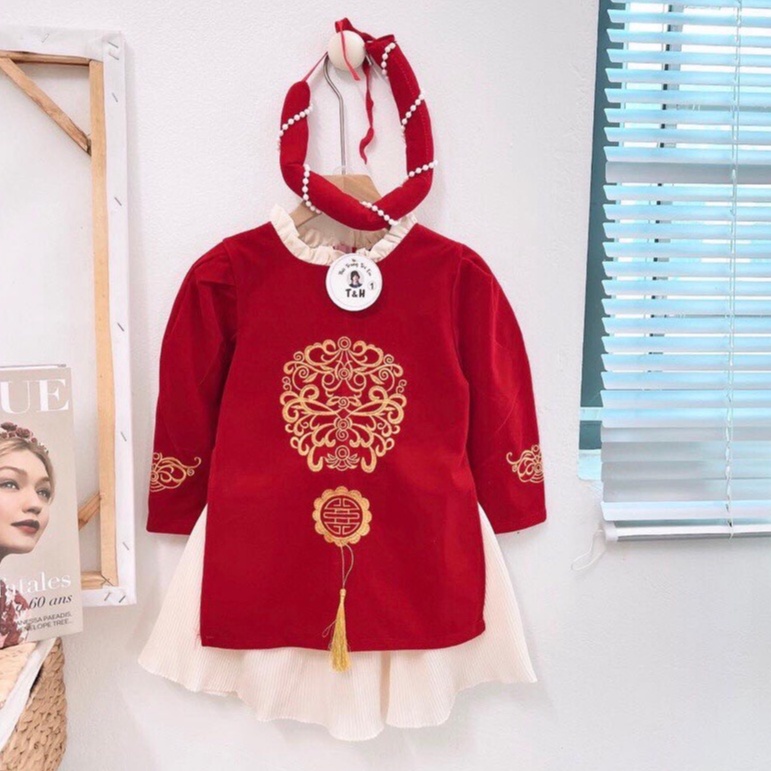 Set Áo Dài Tết Cách Tân Cho Bé Trai Bé Gái WOWKIDS Chất Nhung Lì Thêu Phượng Cho Bé Từ 8 - 28kg