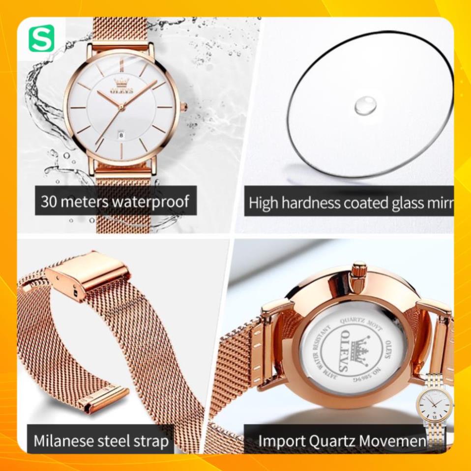 Đồng hồ đeo tay OLEVS 5869 dây đeo thép lưới siêu mỏng có lịch chống thấm nước  thời trang cho nữ