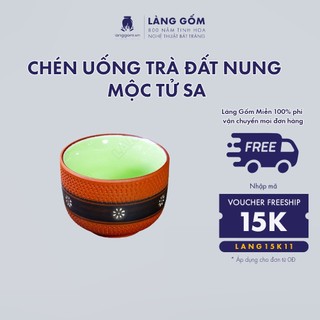 Chén uống trà tử sa màu đỏ, họa tiết hoa ban - gốm sứ Bát Tràng cao cấp - LÀNG GỐM (hàng thanh lý bán lẻ)