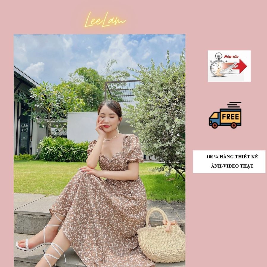Đầm chữ a dáng xòe tay phồng cổ vuông (hàng thiết kế cao cấp - hình tự chụp) thiết kế nhẹ nhàng, nữ tính.