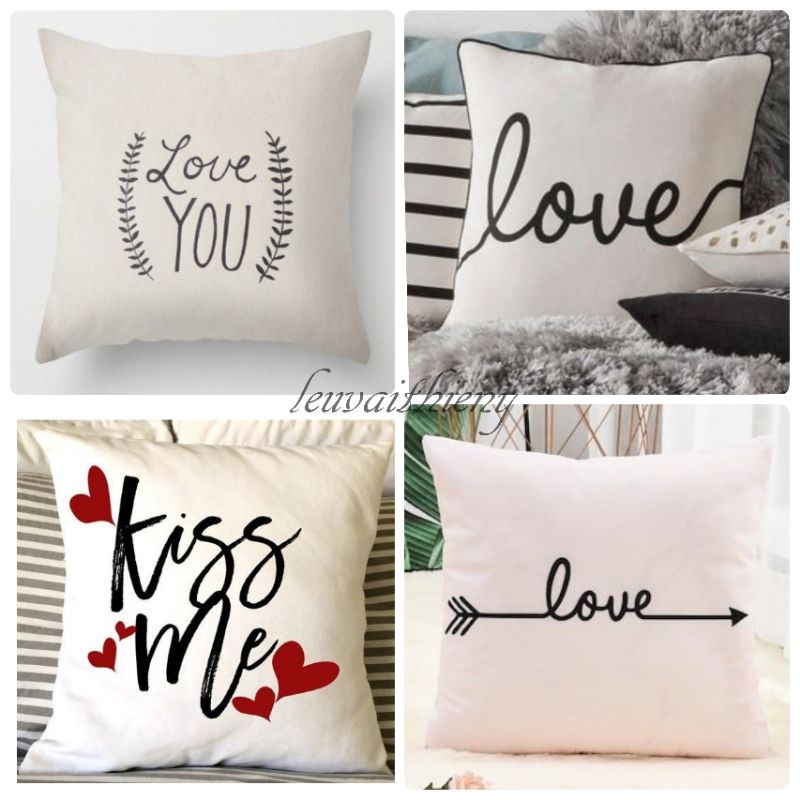 Gối thêu chữ Love, Kiss Me,Love you,làm quà tặng,Gối Sofa vải linen cotton đẹp,Gối trang trí nhà cửa phong cách tối giản