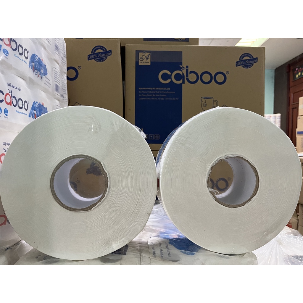 HCM - Hàng y hình - Giấy cuộn công nghiệp đa năng lụa mịn dai Caboo 700gr - Ngô Mộc Trà Shop