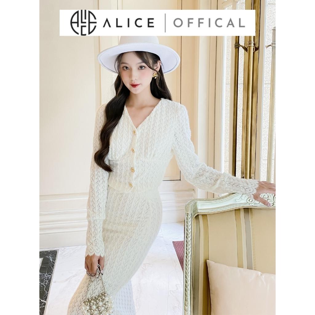 Set Ren Lông Cao Cấp ALICE Áo Croptop Cài Cúc Đồng Kèm Chân Váy Đuôi Cá Có Lót Lụa Mềm Mịn Thanh Lịch Tôn Dáng S227