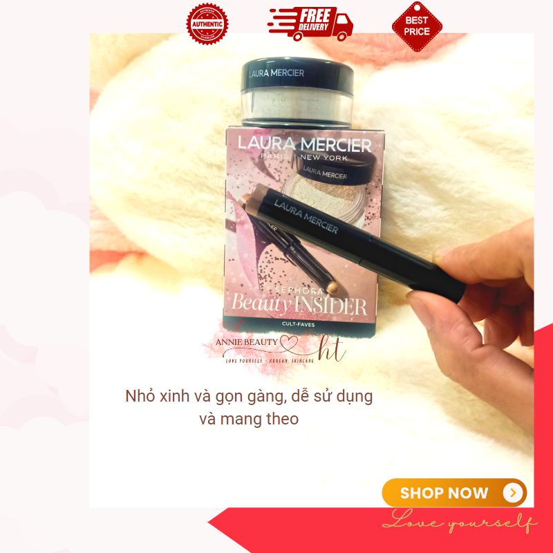 Combo Phấn phủ kiềm dầu và Phấn mắt màu Laura Mercier cho lớp trang điểm hoàn hảo suốt 16 giờ