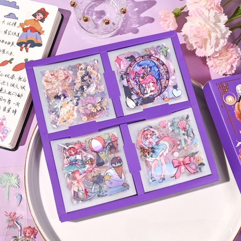 Hộp Sticker Cổ Trang Hình Dán Vintage Dễ Thương 100 Tấm Trang Trí Sổ Tay Bullet Journal ST02