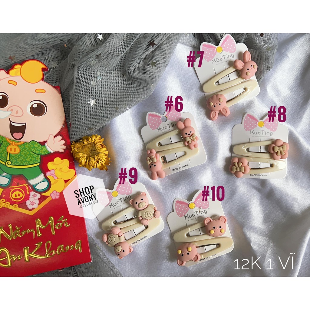 1 vĩ 2 cái kẹp tóc mái cho bé đính icon