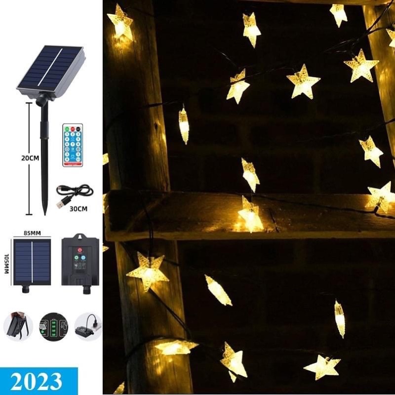 Đèn năng lượng mặt trời hình ngôi sao 60 bóng 11m 8 kiểu nháy 4 mức sáng