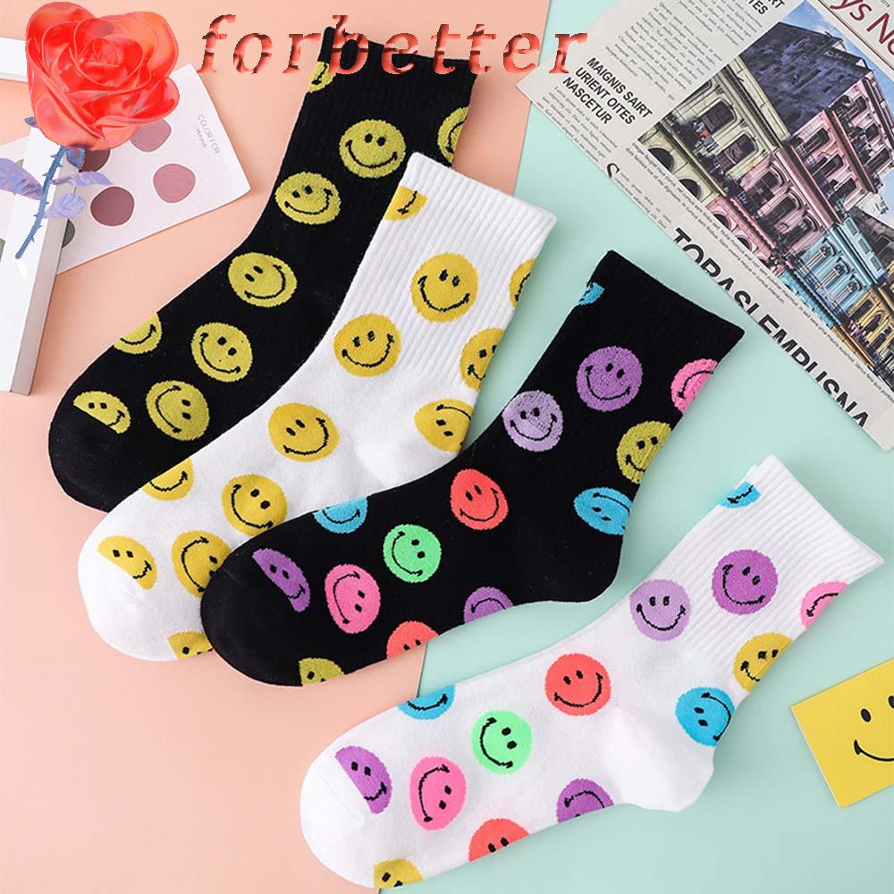 Đôi vớ cotton in hình mặt cười dễ thương nhiều màu sắc thời trang xuân thu cho nữ