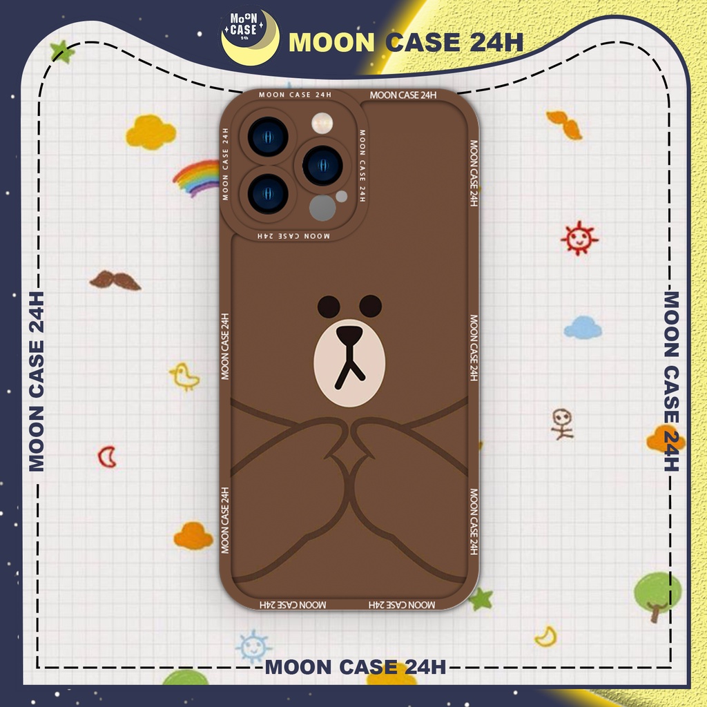 Ốp lưng iphone cạnh vuông Moon Case Gấu Line 7/7plus/8/8plus/x/xs/11/12/13/14pro/max/plus/promax