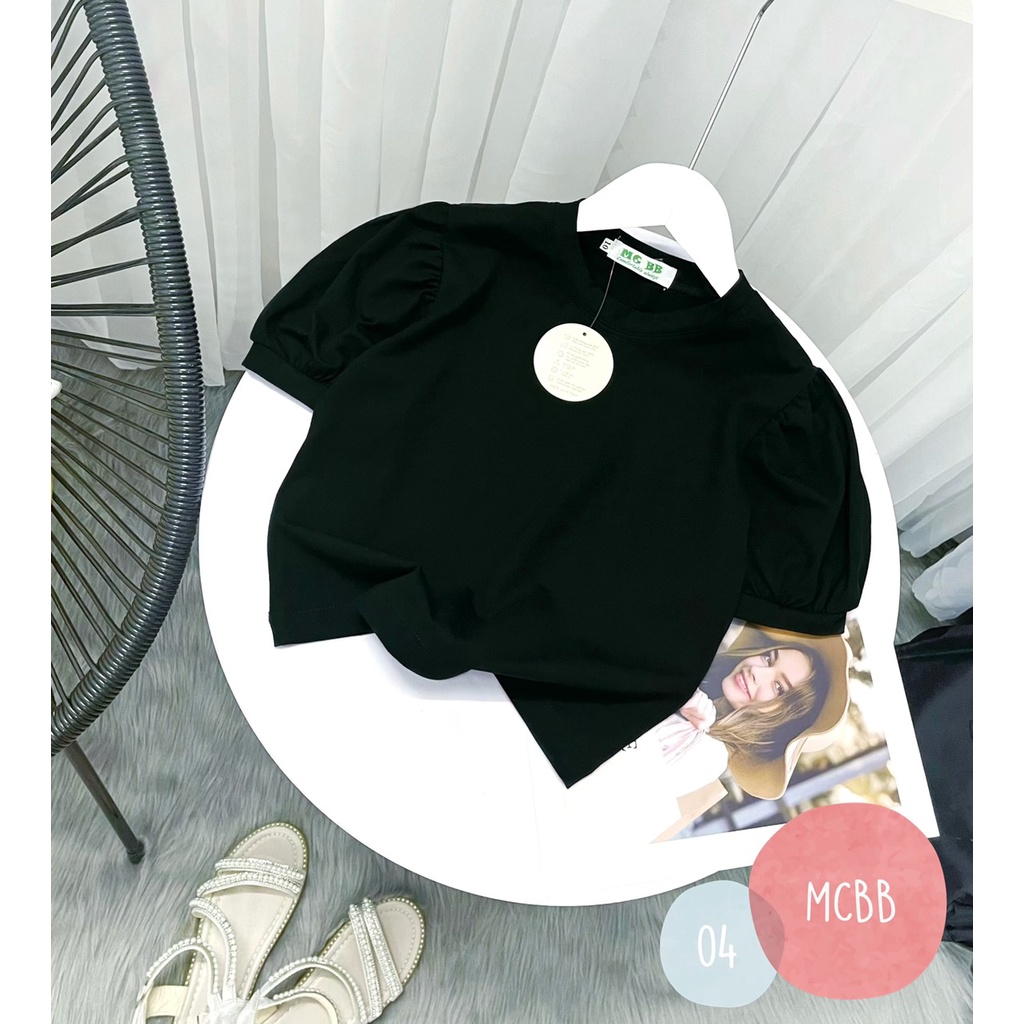 Mcbb - 24-49 kg 100% vải cotton áo kiểu cho bé gái croptop trơn áo tay phồng áo thun bé gái ngắn thời trang nữ blouse bộ