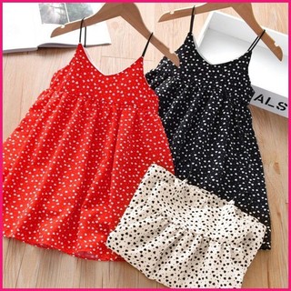 Váy hai dây mặc hè họa tiết chấm bi cho bé gái size lớn đến 55kg - Váy Trái Tim