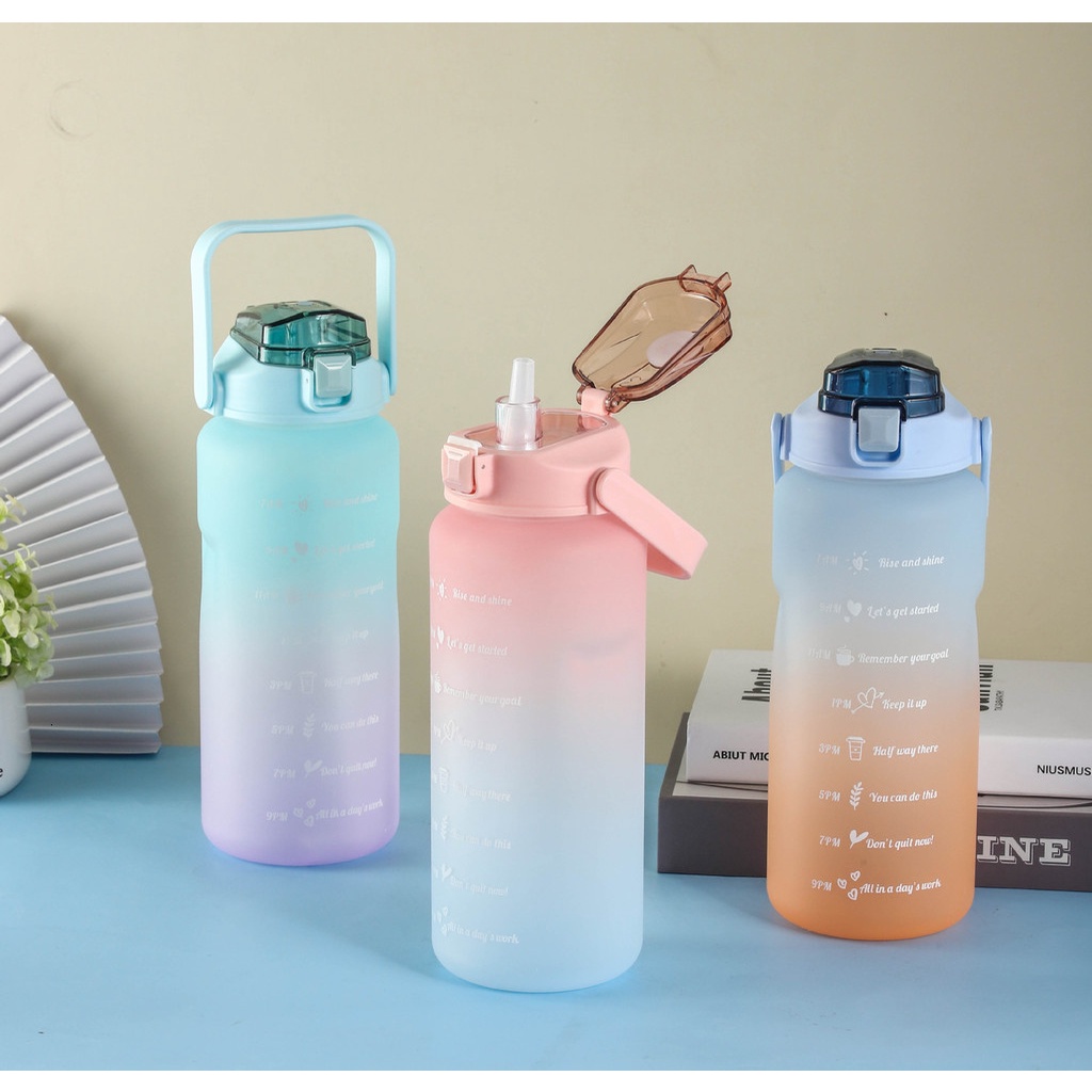 Bình Nước Thủy Tinh 700ml 500ml Có Nắp Chống Sốc Dung Tích Lớn Màu Sắc Gradient Phong Cách Hàn Quốc