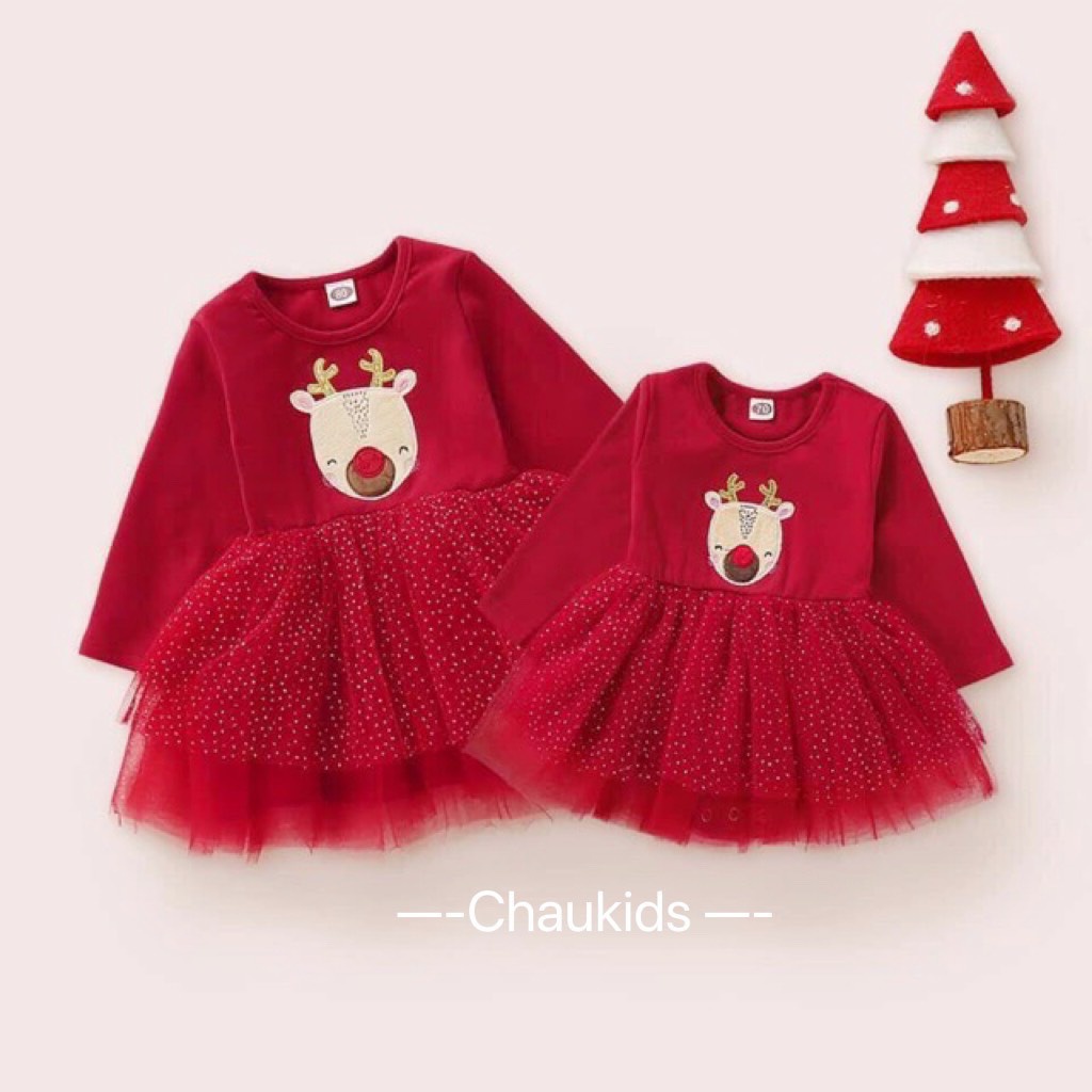 Váy tuần lộc Noel phối lưới siêu xinh cho bé gái
