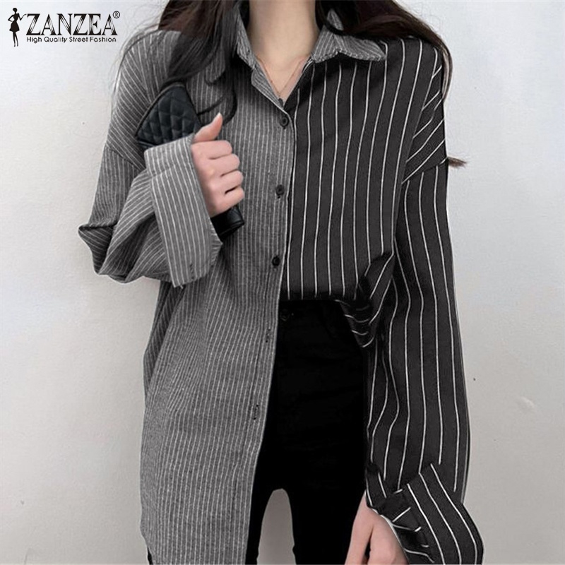 Áo sơ mi ZANZEA dài tay họa tiết sọc phong cách thời trang nữ