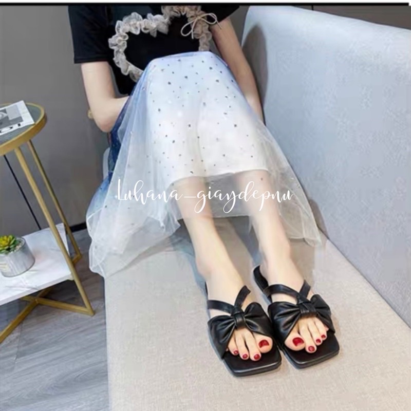 Dép nơ quai ngang nhiều màu chất da mang êm chân phong cách thời trang năng động bigsize - TORO_SHOES