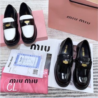 Giày moka MIUMIU da bóng 2 cm cao cấp 2 màu
