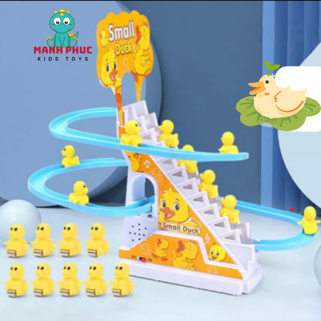 Đồ chơi vịt leo cầu thang, có đèn có nhạc, chạy pin, không kèm pin. đồ chơi vui nhộn cho các bé.