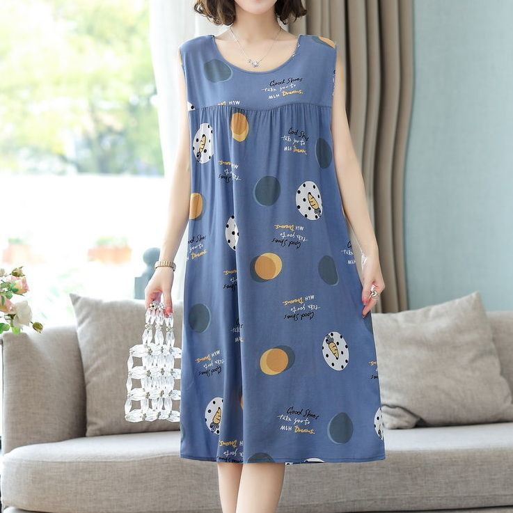 Đầm Ngủ Cotton Lụa Không Tay Dài Qua Gối Dáng Rộng Thời Trang Mùa Hè Phong Cách Mới Cho Nữ