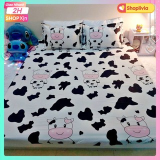 Drap ga trải giường siêu xinh 1m2x2m,1m4x2m,1m6x2m,shoplivia[mẫu bò sữa trắng]