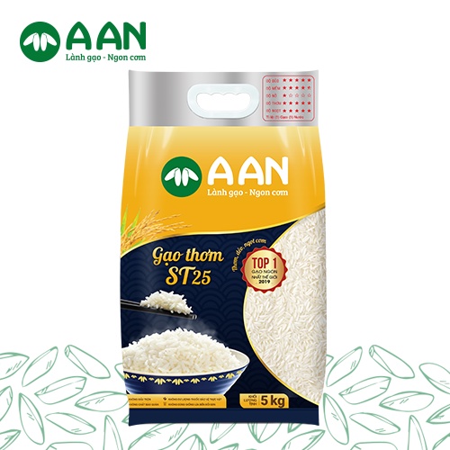 Gạo ST25 Túi 5Kg A An Cơm mềm dẻo, thơm nhẹ, vị ngọt Top 1 Gạo Ngon Thế Giới
