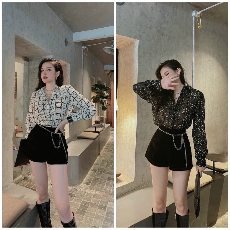 Áo sơ mi tim nhỏ kẻ nhung