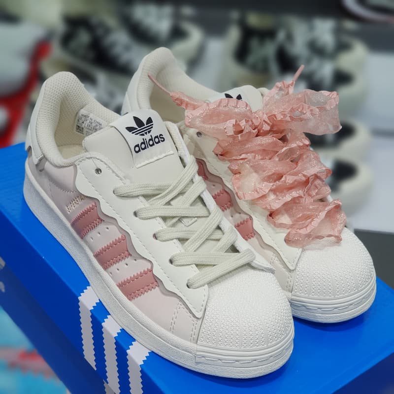 Giày thể thao adida superstar màu kem trắng, giầy das sò 3 sọc hồng, xanh nữ cực chất hot trend 2022