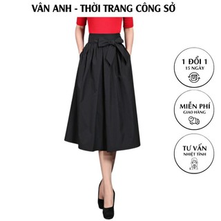 Chân váy xòe vintage thiết kế lưng nhúng có dây nơ - Thời trang công sở nữ VannhShop  MS11