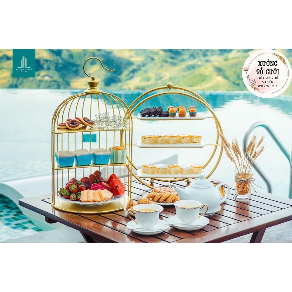 🍰 Combo Khay Bánh Tròn Và Khay Bánh Lồng Chim Gold 40cm 🍰