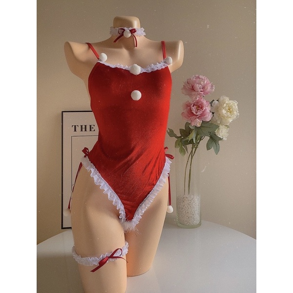 Sẵn hàng giao hoả tốc Sx893 - Bodysuit noel nhung mềm co giãn - Bodysuit sexy Cut Out | Cosplay Sexy - Camluu99