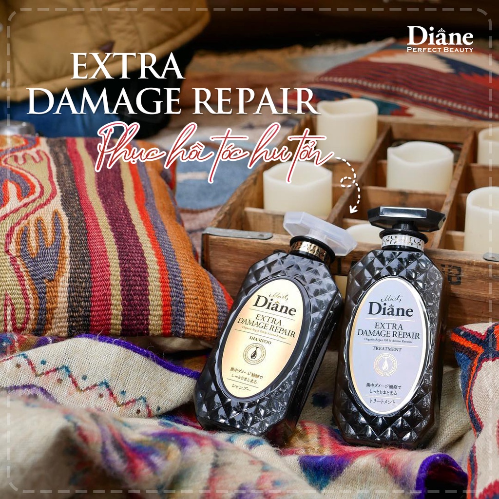 Cặp Gội Xả Phục Hồi Tóc Hư Tổn Nặng Moist Diane Extra Damage Repair dành cho tóc khô, xơ, chẻ ngọn - 450mlx2