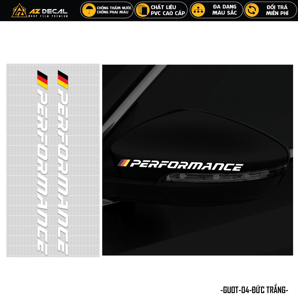 Tem Dán Gương Chiếu Hậu Xe Hơi Mẫu Performance | GUOT04 | Decal Dán Xe Ô Tô Oto Chống Nước Bền Màu