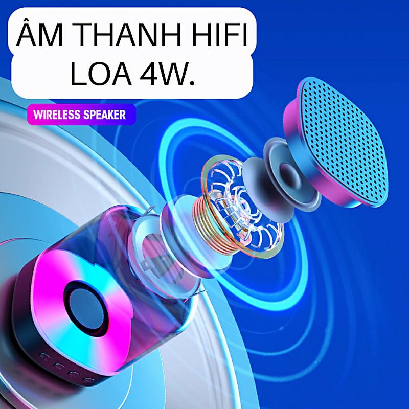 Loa Bluetooth Mini Đèn Led Đổi Màu E-3052 Âm Thanh Siêu Đỉnh, Bảo Hành 12 Tháng