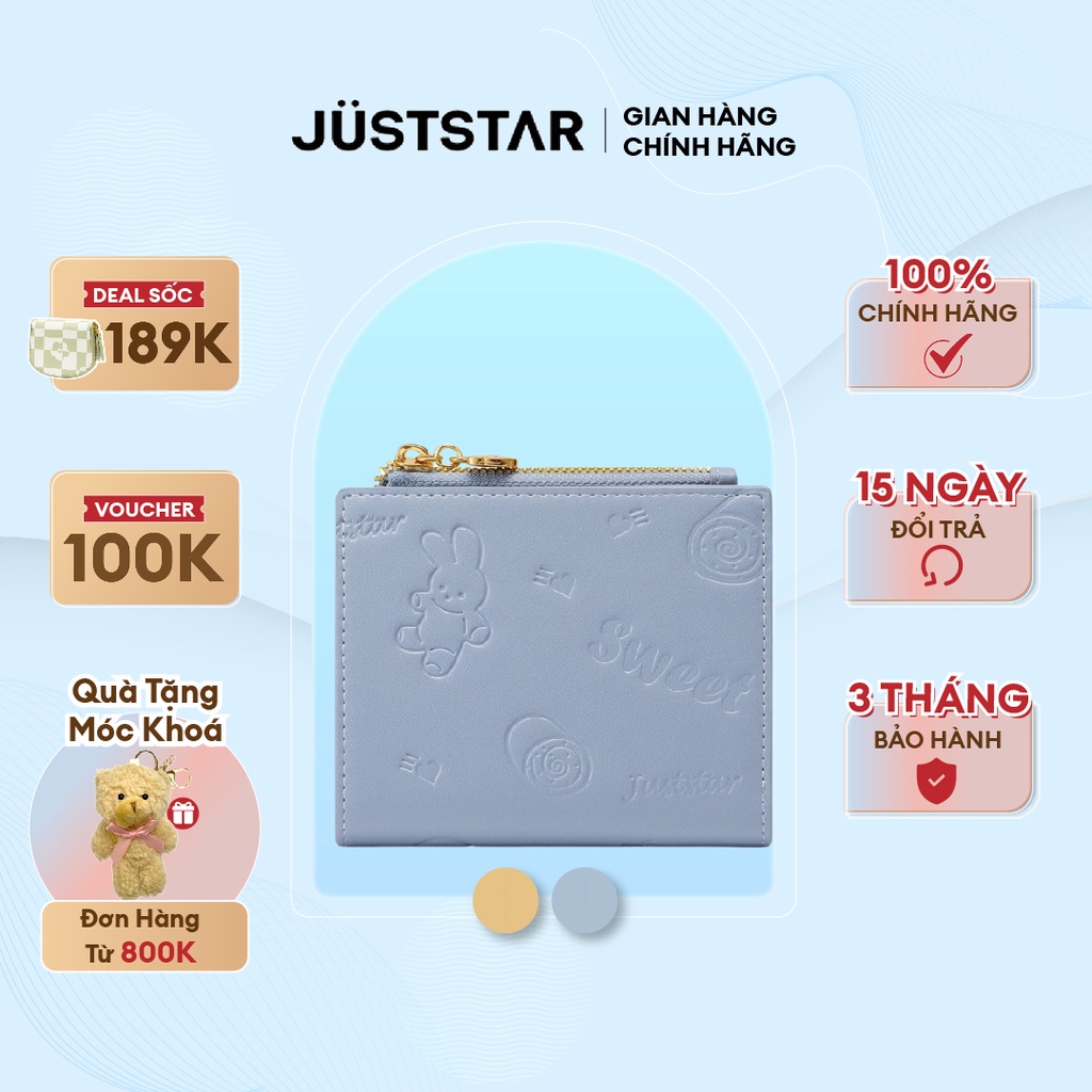 Ví Nữ Ngắn Cầm Tay Mini JUST STAR JU07070 - In Thỏ Xanh/Vàng, Thiết Kế Nhiều Ngăn Đựng Tiền, Kiểu Dáng Dễ Thương