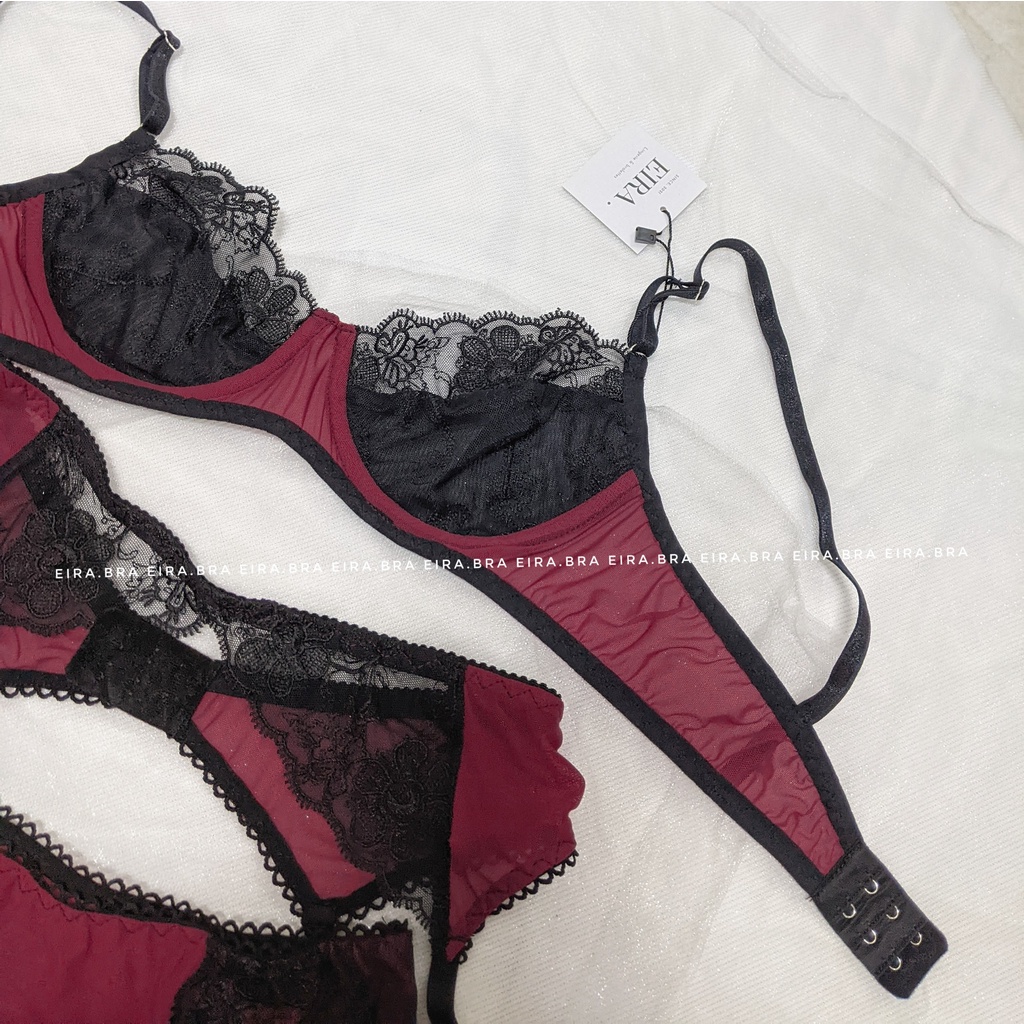 RORY- Bộ đồ lót ren pha lưới, không mút có gọng sexy [ TẶNG KÈM TẤT REN]- EIRA.BRA
