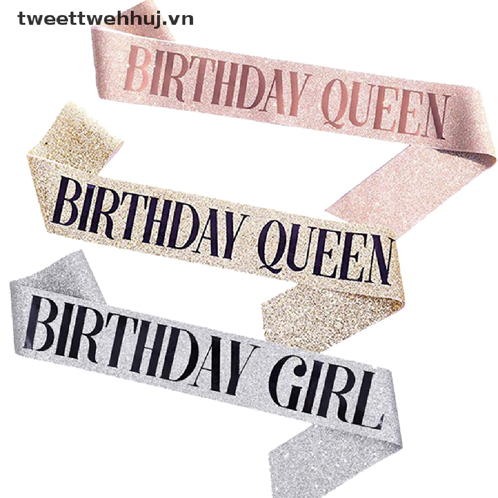 Băng Đeo Chéo In Chữ Happy Birthday Queen / Girl Sa Sash 21 Xinh Xắn