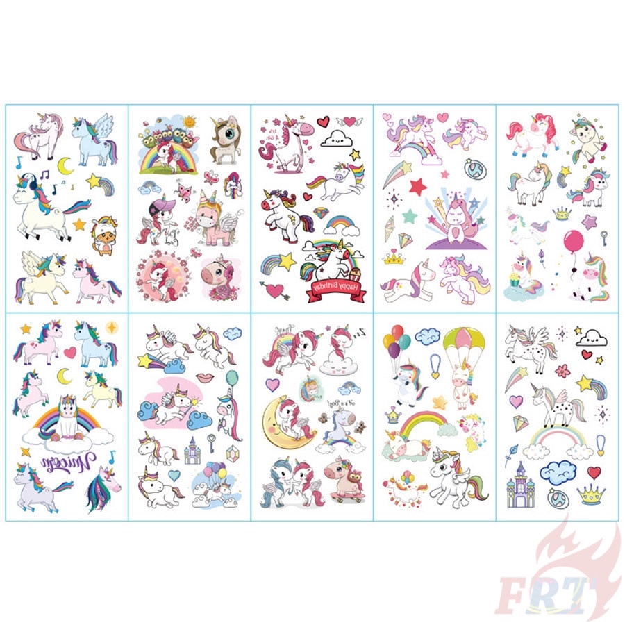 ✿ 10 Tờ / Bộ Kỳ Lân Đầy Màu Sắc ◈ Hình Xăm Dán Tạm Thời ✿ Hình Xăm Dán Chống Thấm Nước Quyến Rũ