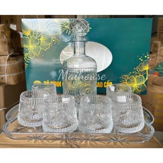 Set bình rượu thủy tinh 6 cốc kèm khay