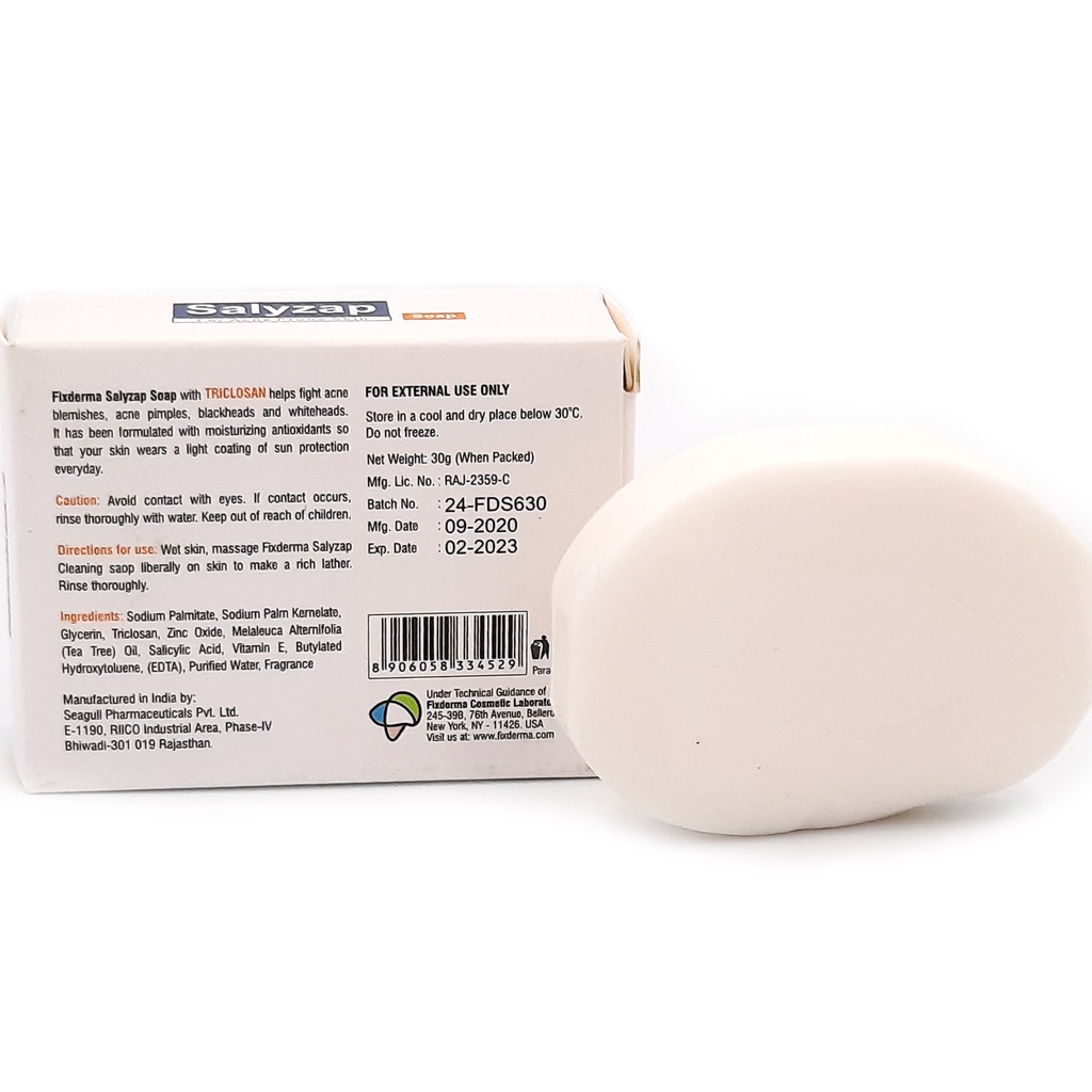 Xà bông giảm mụn lưng Fixderma Salyzap chính hãng 35g&70g, làm sạch da, giảm mụn, giảm viêm, làm trắng sáng da nhẹ nhàng