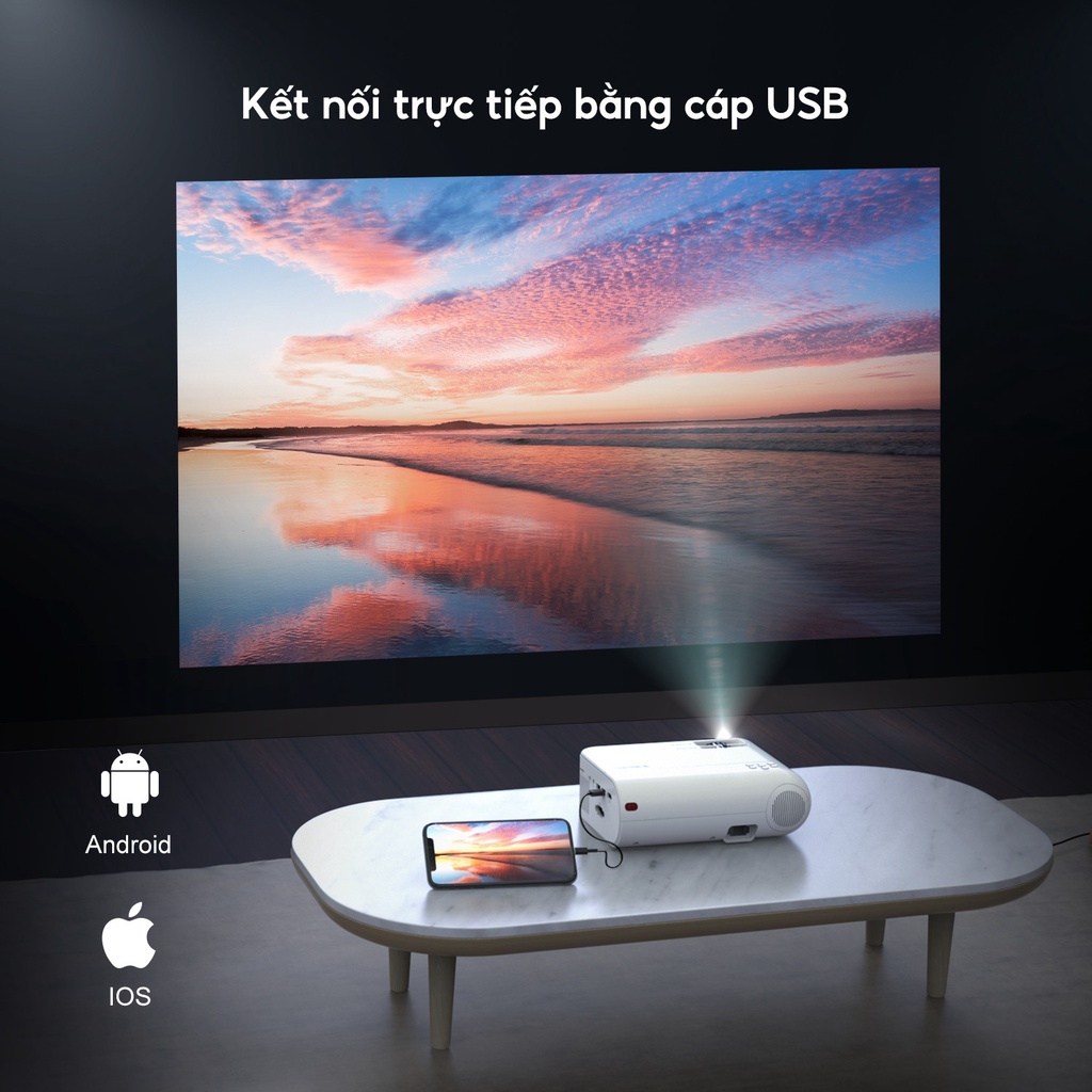 Máy chiếu mini YABER V2 Mini Wifi HD Độ sáng 6000 Lumens - Hiệu suất âm thanh nổi HiFi 3W - Màn hình lên đến 200 Inches