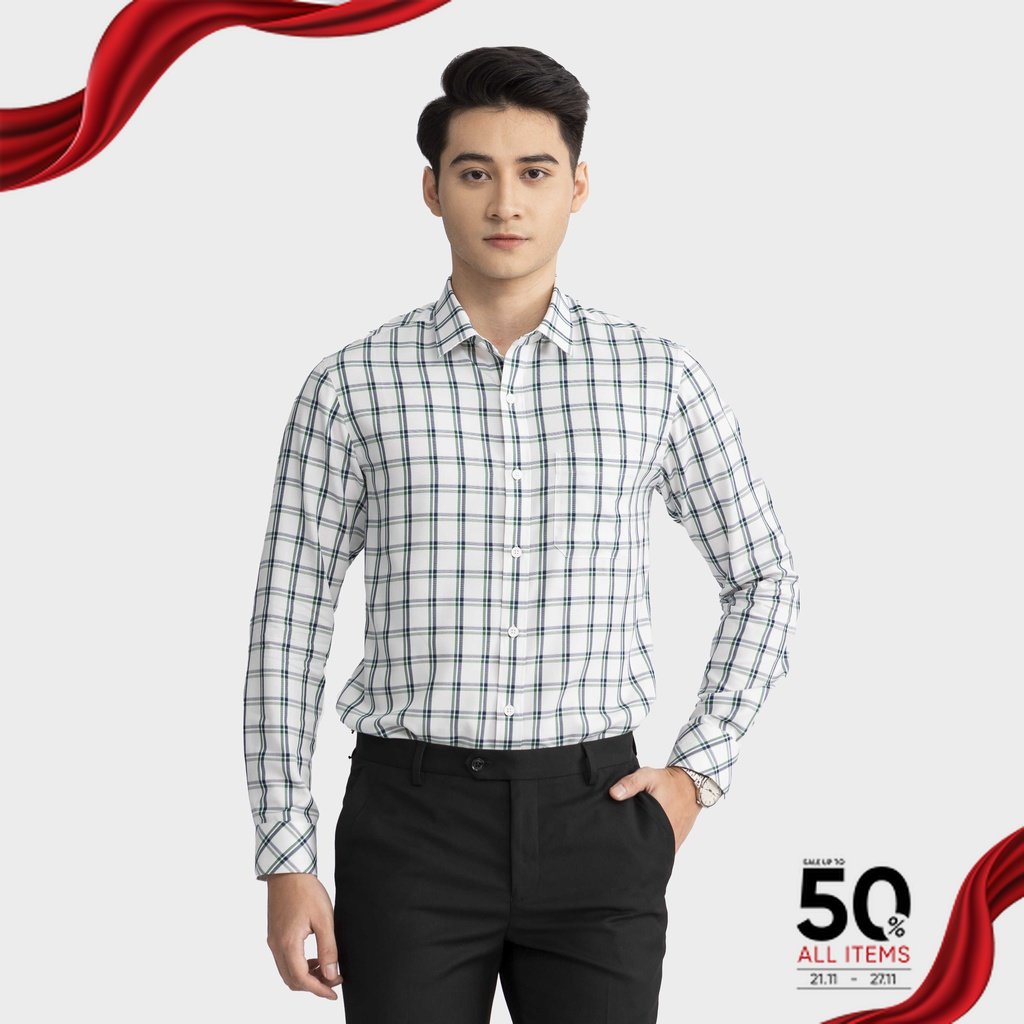 (Mẫu mới) Áo sơ mi nam dài tay ARISTINO họa tiết kẻ xanh thời thượng, lịch lãm - ALS23102