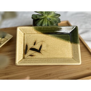 sét khay chữ nhật và dĩa chấm -gốm nhật