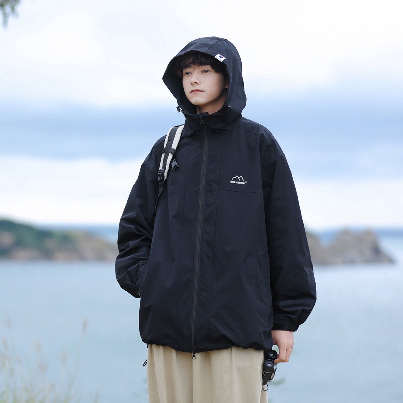 Áo khoác gió mũ unisex 2 lớp nam nữ chống nước, chống bụi