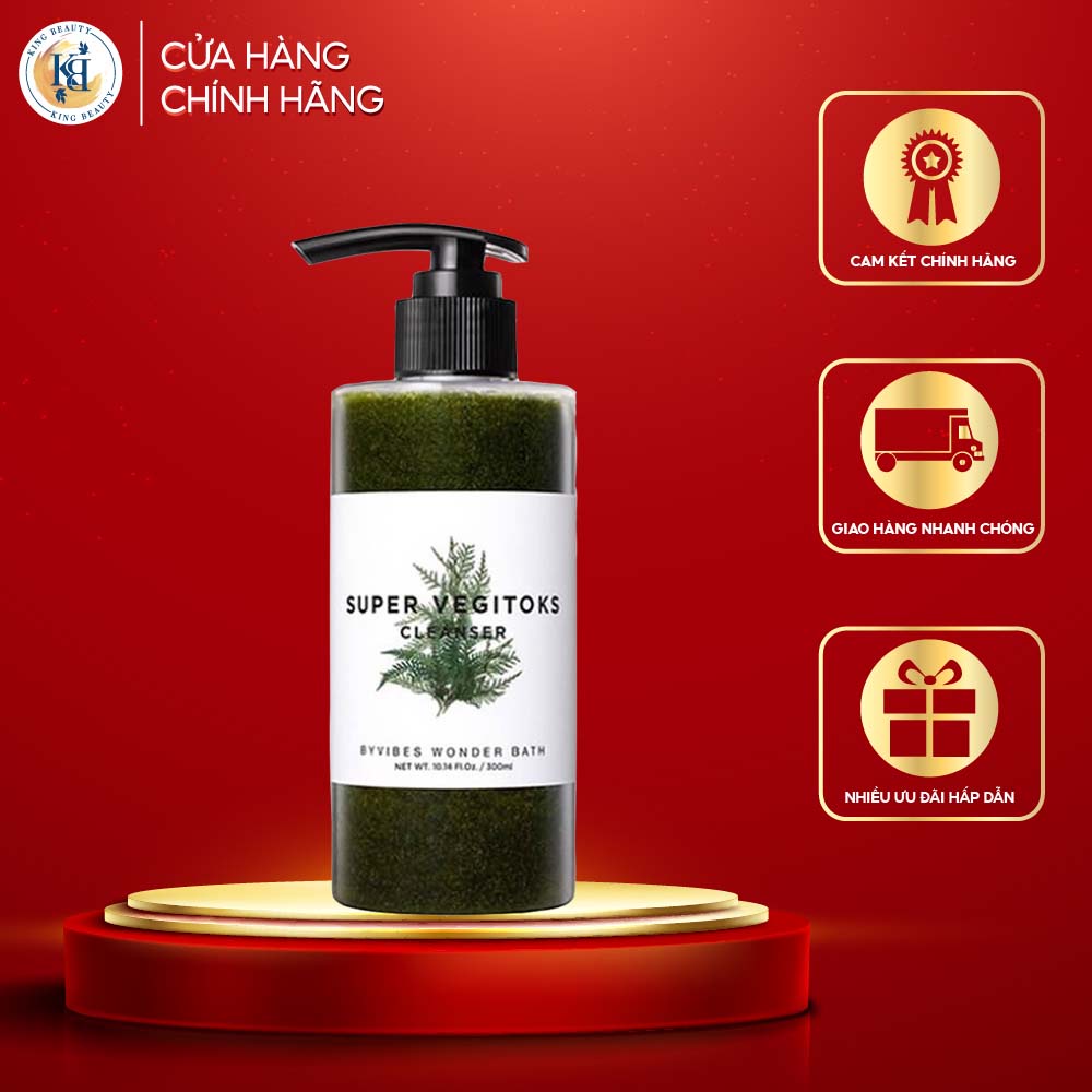 Sữa Rửa Mặt Sủi Bọt Chiết Xuất Rau Củ Dưỡng Ẩm, Làm Dịu Da Wonder Bath Super Vegitoks Cleanser Green 300ml - Xanh