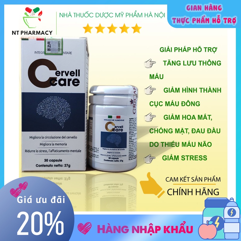 HOẠT HUYẾT DƯỠNG NÃO Cervellcare, Giảm mất ngủ, căng thẳng đầu óc, hỗ trợ tuần hoàn não