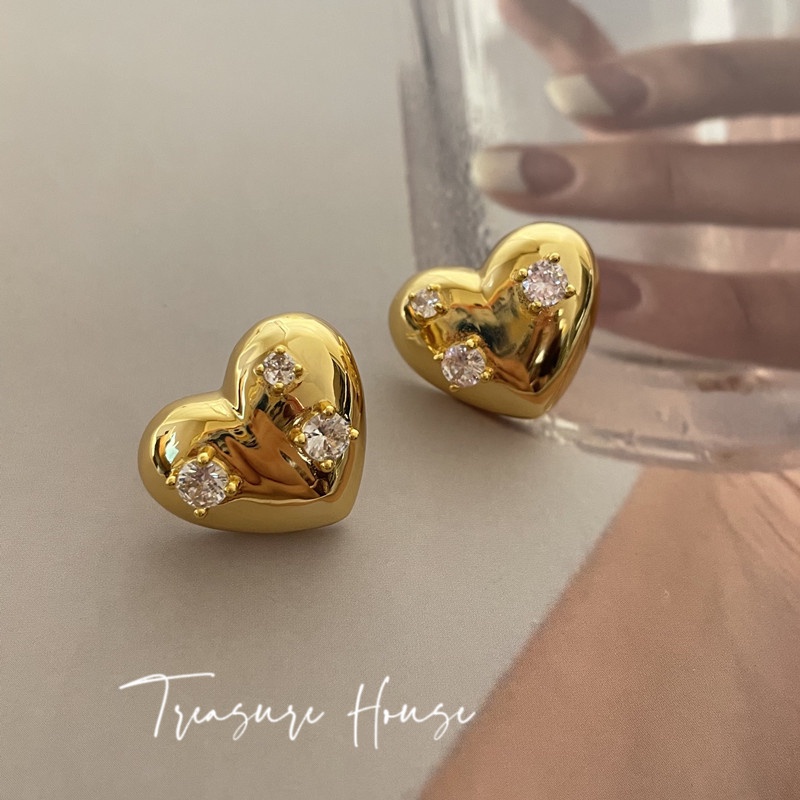 Bông Tai Đính Đá Zircon Cao Cấp Hình Trái Tim Phong Cách Hàn Quốc Sang Trọng Cho Nữ