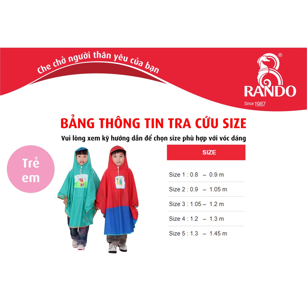 Áo Mưa Cánh Dơi Trẻ Em Cao Cấp, RANDO Chính Hãng, Nhựa An Toàn Sức Khỏ