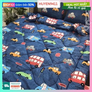 Bộ drap 1.4x2m nền xanh hình xe hơi+2 vỏ gối ms006
